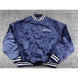 Hilton Bomber Jacket Mens XXL Navy Blue Good Vintage Rogers Varsity Satin USA